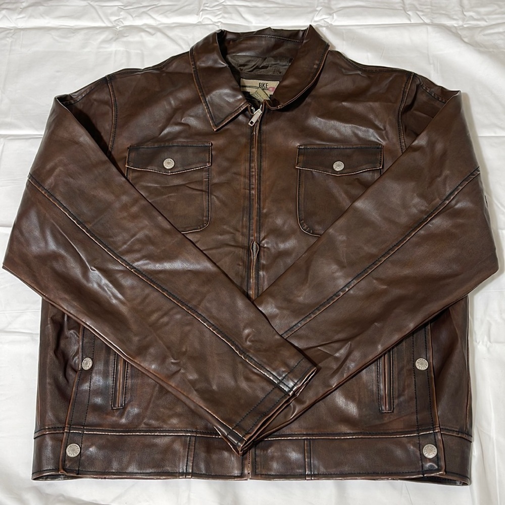 BKE mens biker jacket size XLarge dark brown Faux Leather Jacket